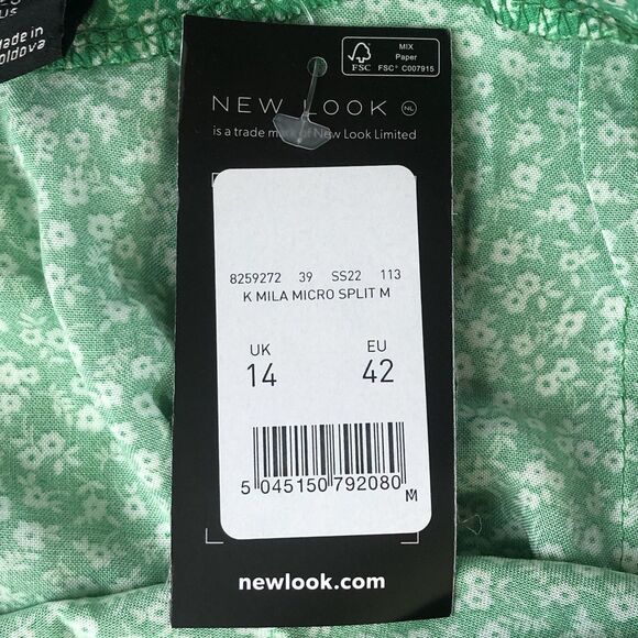 stradivarius Womens Halter Dress Slit Ruched Green Daisy Print  Size 12 NWT - Picture 7 of 16